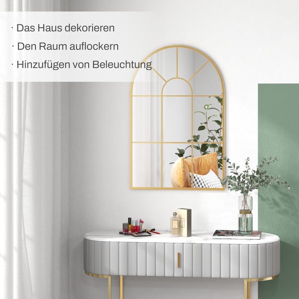HOMCOM Wandspiegel Fensterspiegel 91 x 60 cm Dekorativ Spiegel mit Metallrahmen Hängespiegel für Wohnzimmer, Schlafzimmer, Gold
