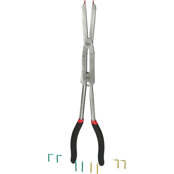 KS TOOLS Doppelgelenk-Sicherungszange für Außensicherungsringe mit auswechselbaren Spitzen - 500.7015