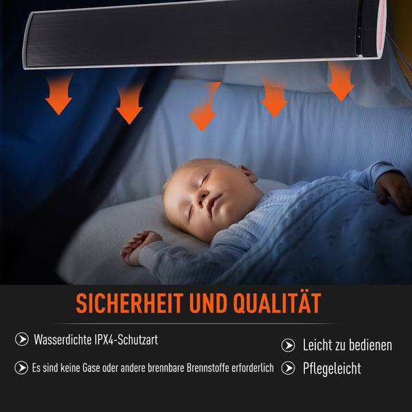 Outsunny Outdoor-Heizung, 2400 W Heizstrahler, 133 x 20 x 4,8 cm, Alu, Silber