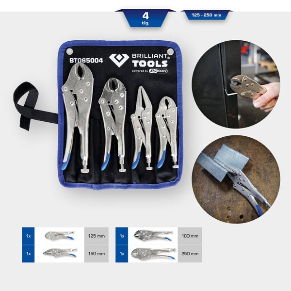 Brilliant Tools Gripzangenset, 4-teilig, Spannweite 125 bis 250 Millimeter