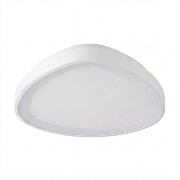 Weiße Deckenleuchte in abgerundeter Dreiecksform für den Innenbereich.