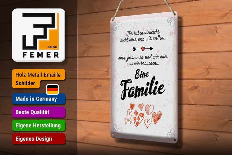 Blechschild Spruch Familie Zusammen sind wir alles 20x30cm