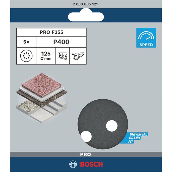 Bosch Schleifpapier, Körnung P400, Durchmesser 125 mm, 5 Stück