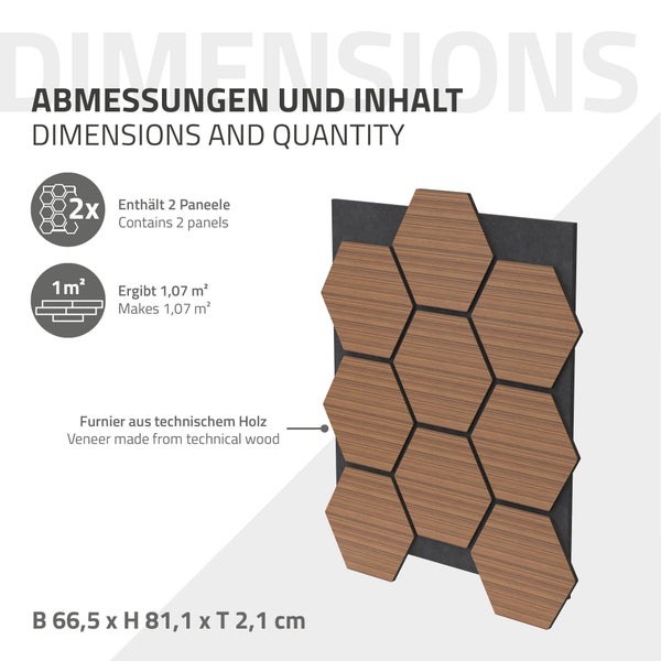 ML-Design 2er Set Akustikpaneele 66x81x2cm für 1m² – Teak, MDF Akustikplatten in Hexagon-Holzoptik, Wandpaneele zur Schalldämmung, Wandverkleidung für Büro, Studio, Schallschutz & Akustikbehandlung
