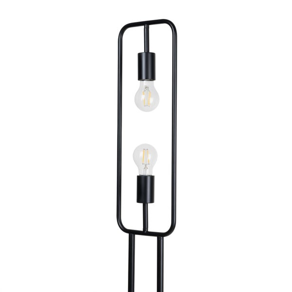 Stehleuchte mit zwei Leuchtmitteln in schwarzem Metallrahmen