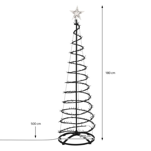 LED Weihnachtsbaum in Spiralform mit Sternspitze, Höhe 180 Zentimeter, Durchmesser 50 Zentimeter, Zuleitung 500 Zentimeter.