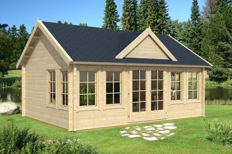 Alpholz Gartenhaus CLOCKHOUSE® XL Gartenhaus aus Holz in Pinie, Holzhaus mit 44 mm Wandstärke, Blockbohlenhaus mit Montagematerial imprägniert 5,5x4m