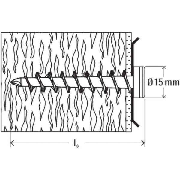 Zeichnung einer Schraube in einem Holzbrett mit Angabe des Durchmessers und der Länge
