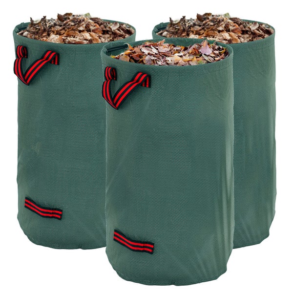 Outsunny Gartensack 3x120L wasserdicht Gartenabfallsack mit Griffe, stabil Laubsack, selbststehend Gartensäcke mit UV Schutz, wiederverwendbare Gartenabfallsäcke für Gartenabfälle Grünschnitt