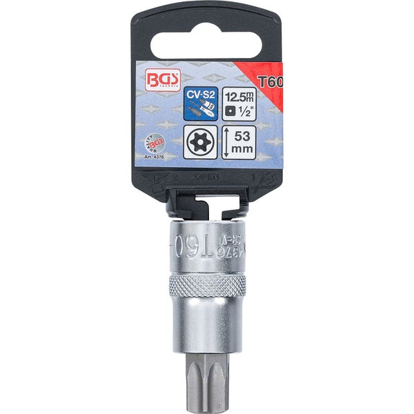 BGS Bit-Einsatz Antrieb Innenvierkant 12,5 mm (1/2) T-Profil (für Torx) mit Bohrung T60 - 4376