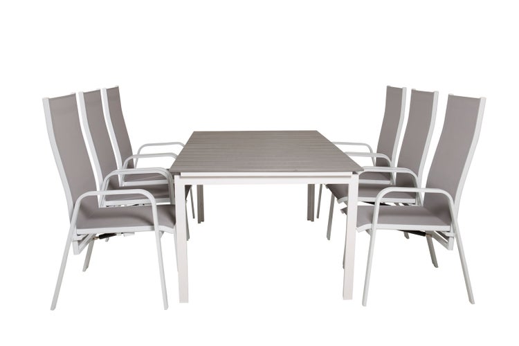 Levels Gartenset Tisch 100x160/240cm und 6 Stühle Copacabana weiß, grau. 100 X 160 X 75 cm