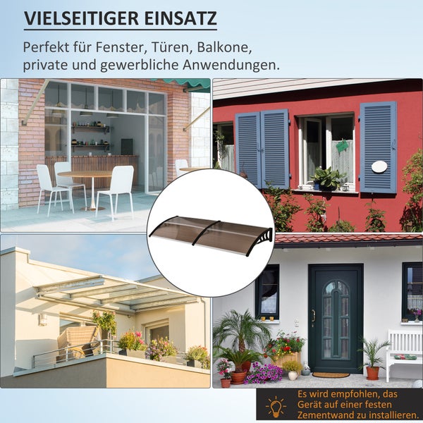 Outsunny Pultvordach Vordach für Haustür 75x195x23 cm Überdachung 5mm Polycarbonat Sonnenschutz Regenschutz für draußen Alu Braun