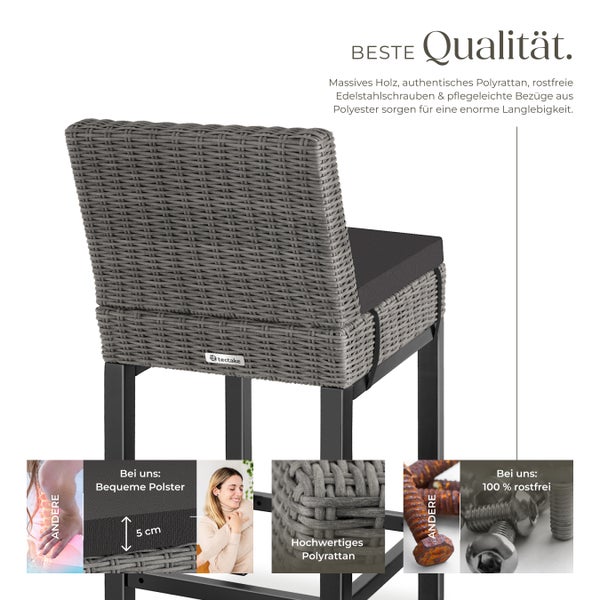 Rattan Barstuhl tectake Latina inklusive Sitzpolster, 45 x 62,5 x 99 cm mit Aluminiumgestell grau