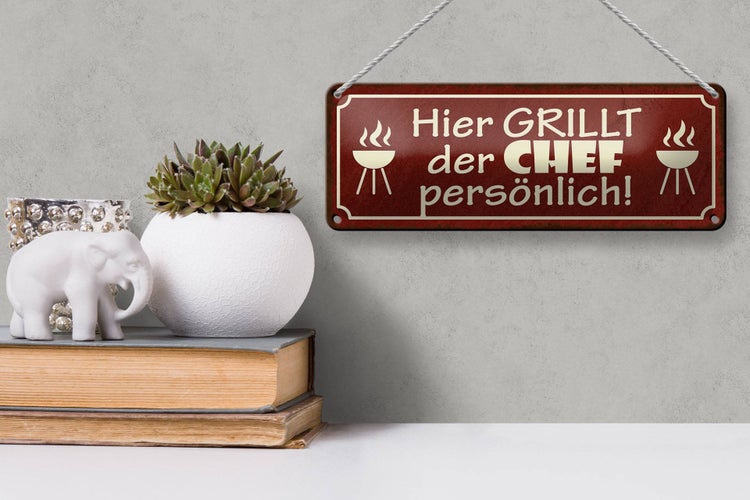 Blechschild Spruch 27x10cm hier grillt der Chef persönlich Dekoration
