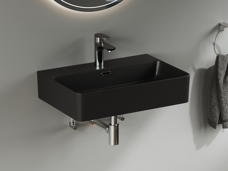 Waschbecken Aufsatzwaschtisch 60cm – Pure Essence – 31.30.61.4 – Keramik – Schwarz Matt – Aqua Bagno