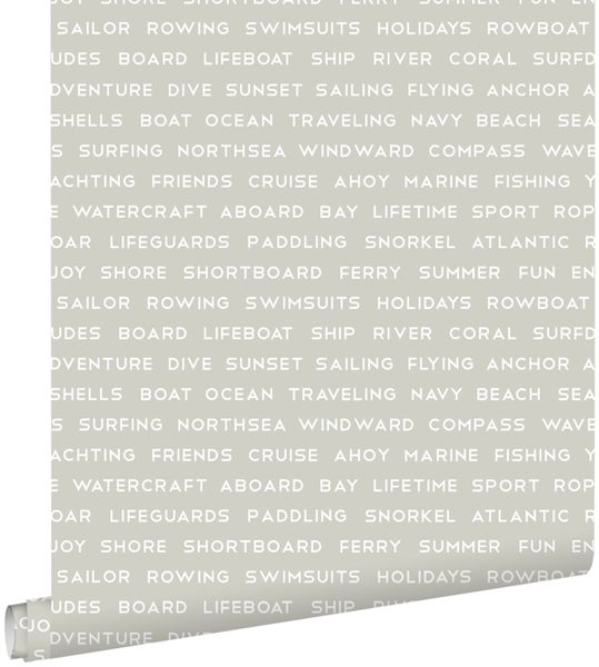 ESTAhome Tapete maritime Strandtexte Beigebraun - 53 cm x 10.05 m - 138958