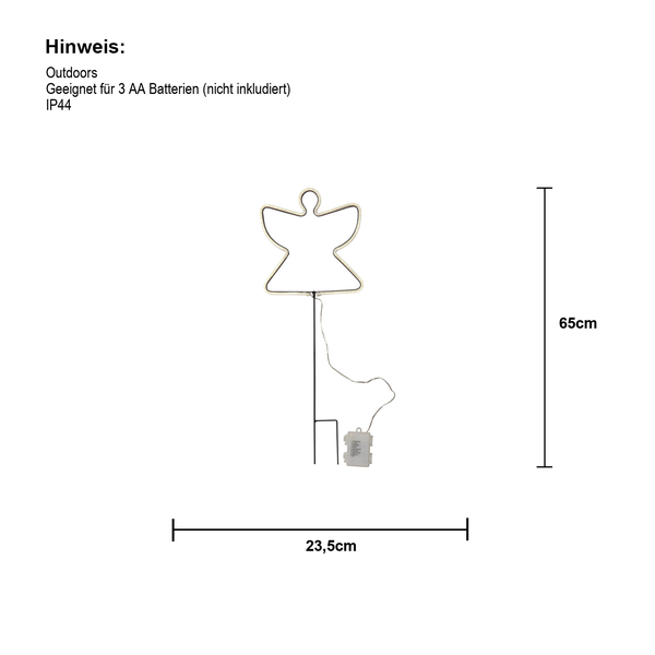 Engel Leuchtfigur zur Verwendung im Außenbereich mit den Maßen 65 mal 23,5 Zentimeter