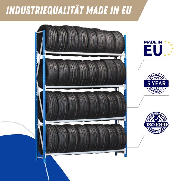 PROREGAL Reifenregal High Maximus Pro HxBxT 250 x 175 x 50 cm 4 Ebenen 150 kg Fachlast Lichtblau-Lichtgrau