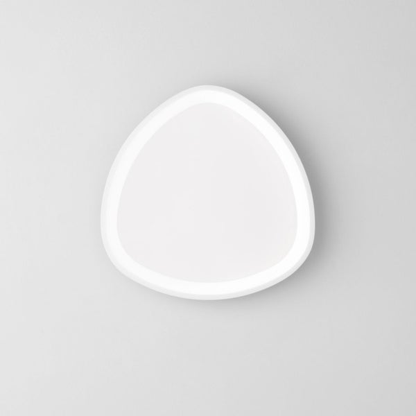 Weiße LED-Deckenleuchte in abgerundeter Dreiecksform für den Innenbereich.