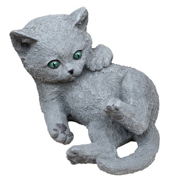 Dekorative Gartenfigur Kätzchen aus Kunststein liegend