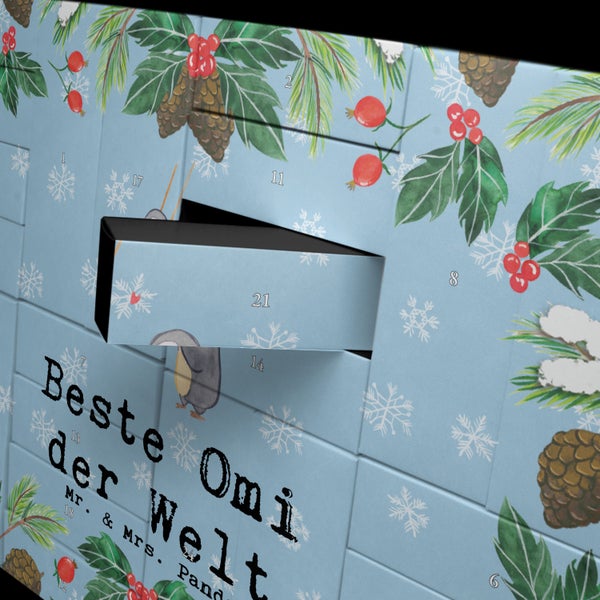 Mr. & Mrs. Panda Befüllbarer Adventskalender Pinguin Beste Omi der Welt - Blau Pastell