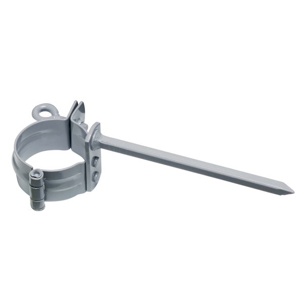 Fallrohrschelle aus Metall mit Schlagstift zur Befestigung von Regenfallrohren.