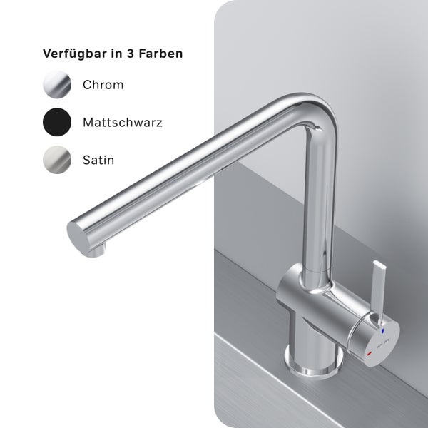 Küchenarmatur in Chrom, Mattschwarz und Satin erhältlich