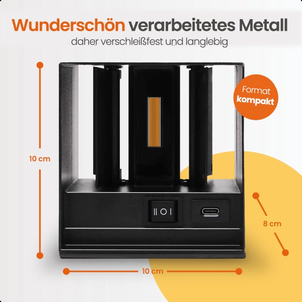 Goliving Batteriebetriebene Wandleuchte - Innenwandleuchte - Wiederaufladbar - Kabellos - PIR-Bewegungssensor - USB-C - 4400 mAh - Warmweißes Licht - Schwarz