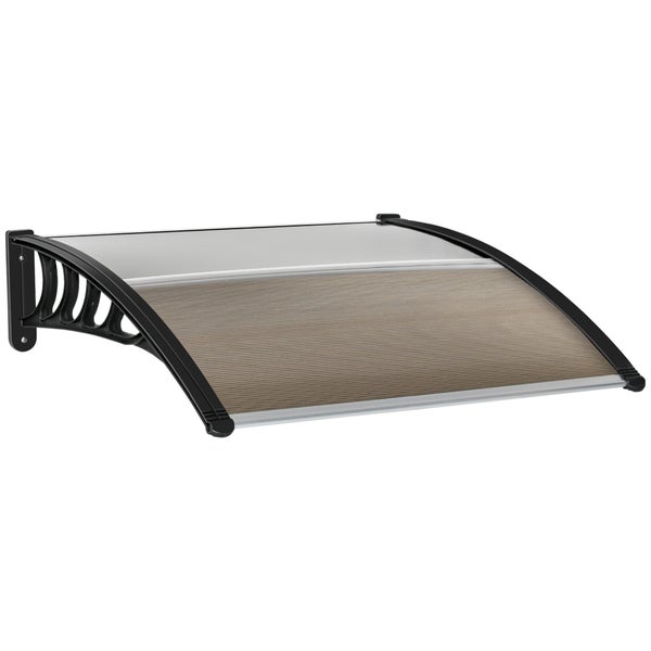 Outsunny Pultvordach Vordach für Haustür 103 x 96,5 x 27 cm Überdachung mit UV Schutz, Regenschutz Sonnenschutz für draußen Alu Braun