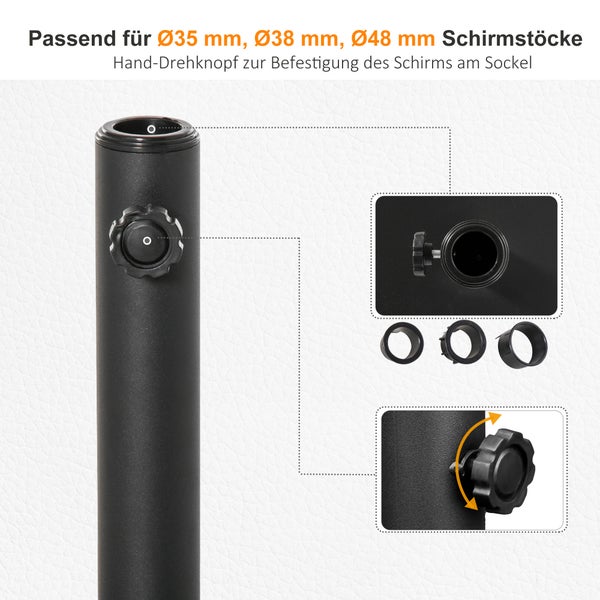 Outsunny Sonnenschirmständer Schirmständer Schirmhalter Schirmfuß 13 kg Ständer Schirm Ø35/38/48 mm Metall + Zement Schwarz 40 x 40 x 43 cm