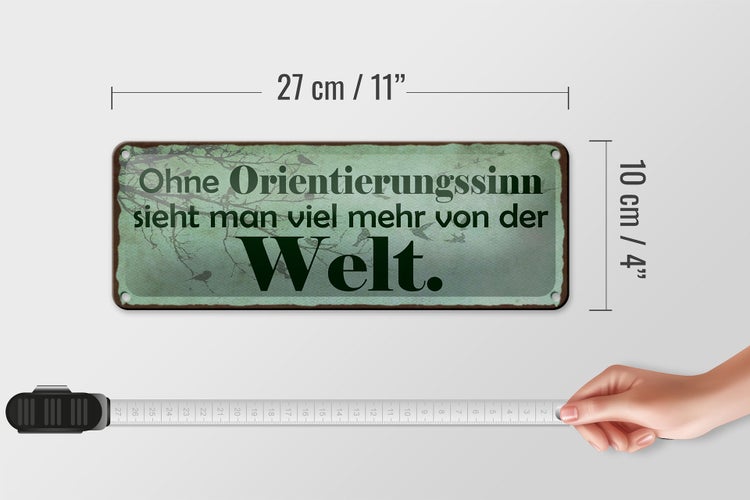 Blechschild Spruch 27x10cm ohne Orientierungssinn sieht man Dekoration