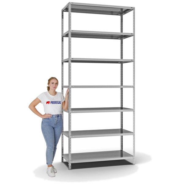 PROREGAL Fachbodenregal Schraubsystem Medium-Duty Grundregal HxBxT 300 x 130 x 60 cm 7 Ebenen Fachlast 200 kg Beidseitig Nutzbar Verzinkt