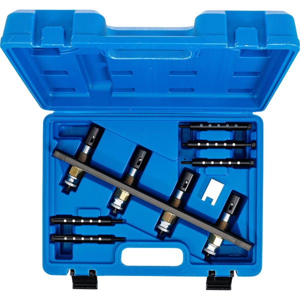 Werkzeugsatz zur Demontage von Einspritzdüsen in einem blauen Werkzeugkoffer