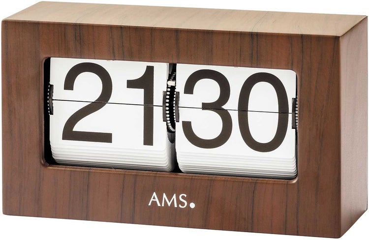AMS 1177 Tischuhr modern Metallgehäuse mit Nussbaumdekor