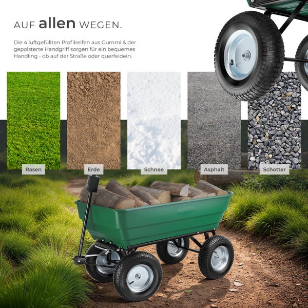 Gartenwagen tectake Tummi Belastbarkeit 300 kg mit Kippfunktion grün