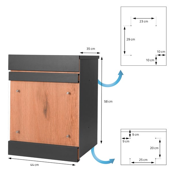 ML-Design Paketbriefkasten mit Ständer, 44x35x58cm Anthrazit-Holzoptik verzinkter Stahl, Paketbox mit Schloss, Paketkasten mit Rückholsperre, Postkasten Halterung Briefkasten mit Standfuß 120,5x56,5cm
