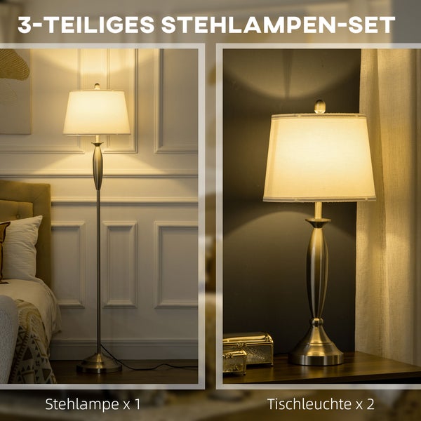 HOMCOM 3-teiliges Stehlampen-Set, 38L x 38B x 162H cm, Stahl, Silber