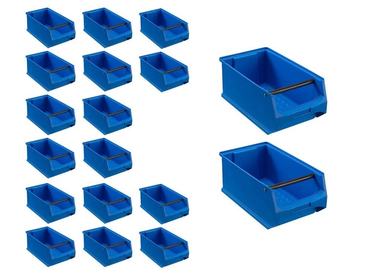 PROREGAL SuperSparSet 18x Blaue Sichtlagerbox 4.1 mit Griffstange HxBxT 15 x 20 x 35 cm 7,2 Liter Sichtlagerbehälter