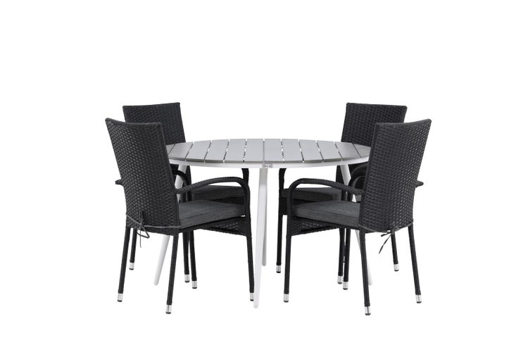 Break Gartenset Tisch 120x120cm, 4 Stühle Anna, grau,schwarz. 120 X 74 X 120 cm