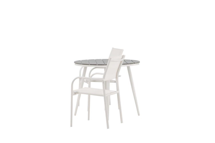 Break Gartenset Tisch Ø90cm grau, 2 Stühle Santorini weiß. 90 X 90 X 74 cm