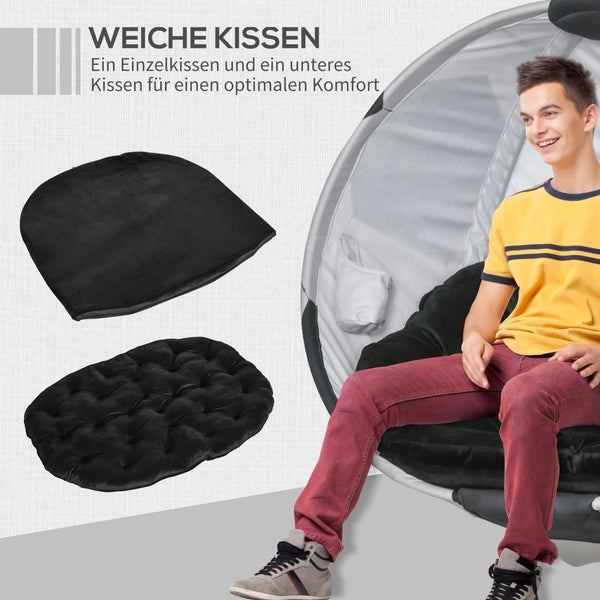 Outsunny Hängesessel, Hängekorb mit Gestell, faltbar, 126L x 114B x 172H cm, Stahl, Schwarz+Weiß