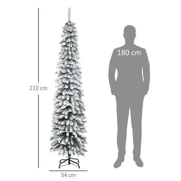 HOMCOM Künstlicher Weihnachtsbaum, 210 cm Christbaum mit 490 Spitzen, Kunstschnee, klappbar Metallständer, für Weihnachten Deko, Grün+Weiß