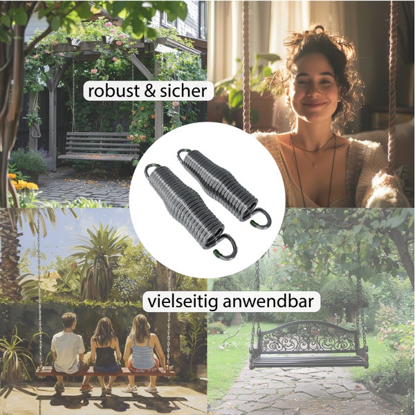 Zwei robuste Stahlfedern für Schaukeln oder Hängematten, vielseitig einsetzbar für den Gartenbereich.