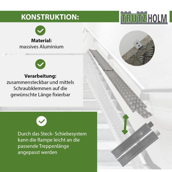 TRUTZHOLM Auffahrschiene zusammensteckbar 150 - 270 cm verstellbar Treppenrampe E-Bike 50kg Alu grau