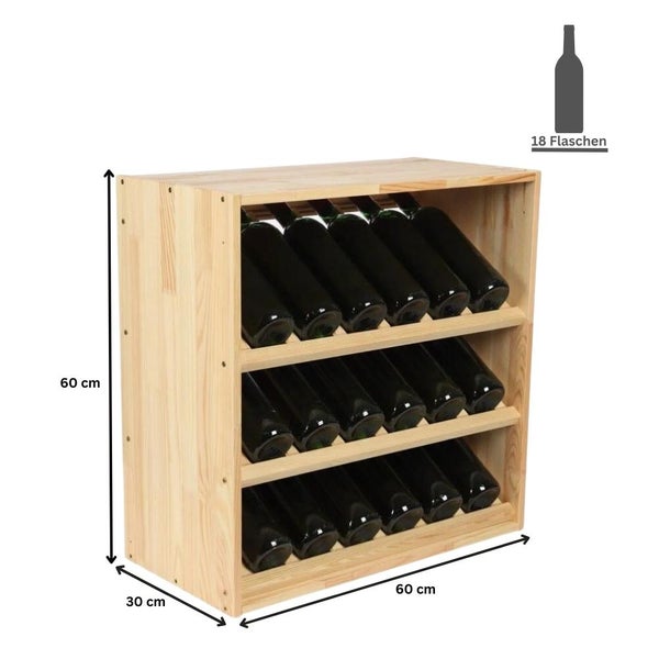 PROREGAL Modulares Weinregal Vincellar Mod HxBxT 60 x 60 x 30 cm Schräg Modul Für 18 Flaschen Massives Kiefernholz Natur