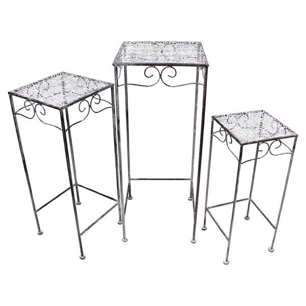 FRANK FLECHTWAREN | Beistelltisch Flowers, 3er Set, METALL, 20 x 20 x 49,5 cm, 24 x 24 x 59,5 cm, 28 x 28 x 69,5 cm