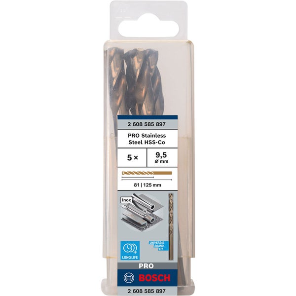 Bosch Pro Edelstahl Stahlbohrer Set, 5 Stück, 9,5 mm Durchmesser