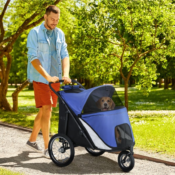 PawHut Hundebuggy, 111L x 70B x 97,5H cm, Oxford-Polyester, Stahl, Blau