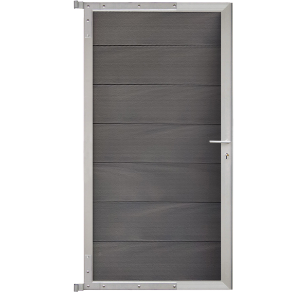 GartenLand Steckzauntor Ameland Co-extrudiert ca. 90 x 175 cm WPC Amethystgrau Aluminium Silber