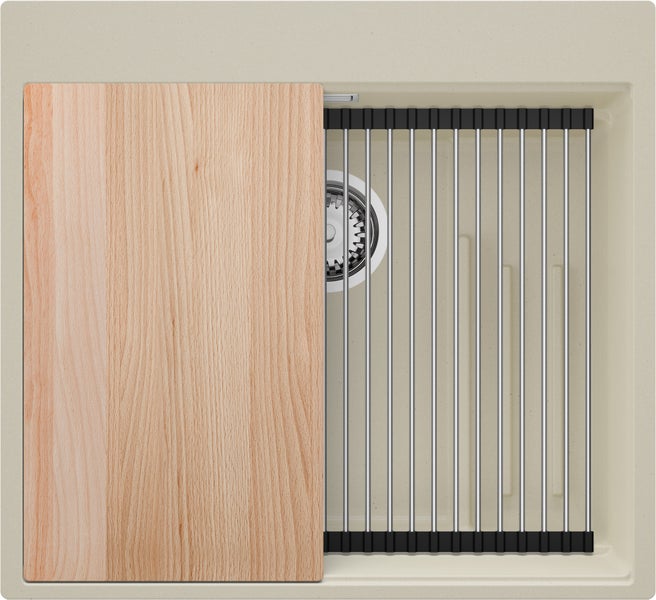 Spülbecken mit Schneidebrett und Abtropfgitter